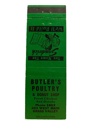 BUTLER'S POULTRY vintage matchbook matchcover - GRASS VALLEY, CALIFORNIA