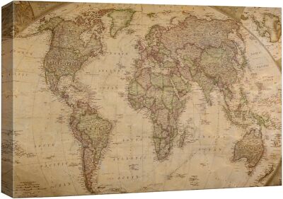 Wall26 Antique Globe World Map Canvas Print Retro Wall Art