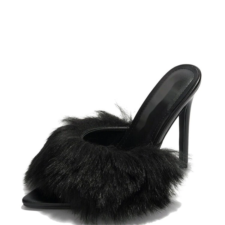 Mujeres Mulas Zapatos sin cordones Moda Tacones de aguja altos Zapatillas de piel Fiesta Noche Foto 4 de 4