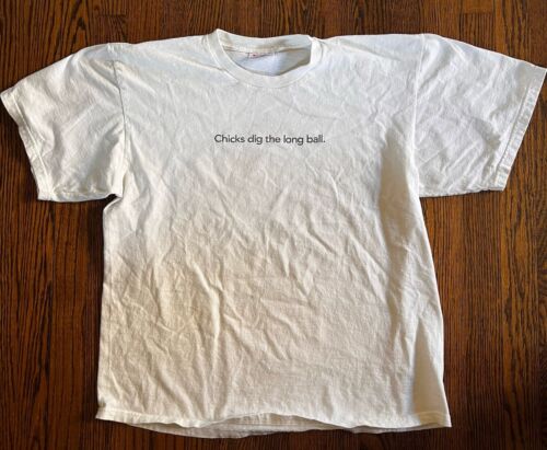 Nike Vtg T-Shirt White Label Chicks Dig The Long Ball Mens Large Kiss Baseball