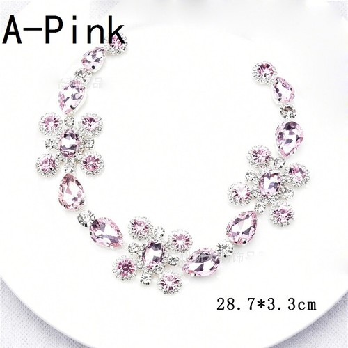 Shiny Rhinestone Applique Crystal Diamante Floral Chain Trimming Sew On Decor - Picture 11 of 26