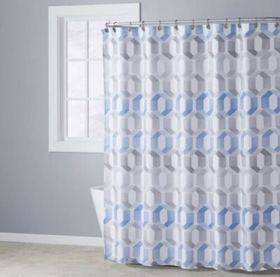 SKL Metropolitan Shower Curtain in Blue 70 in x 72 in Geometric Pattern 