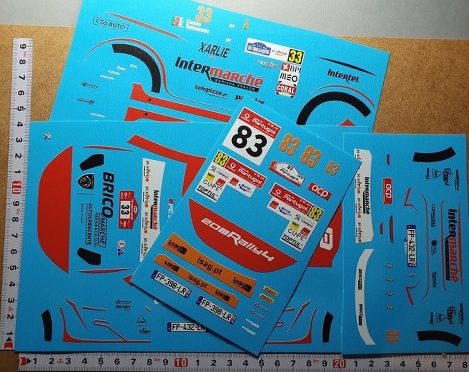 Planche decals 1/18 Peugeot 208 Rally4 miniature automobile Cunha Portugal rallye VV18118