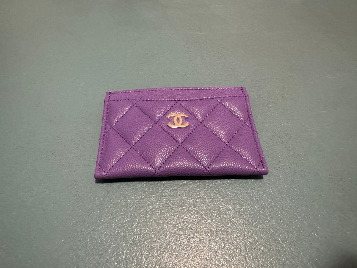 Chanel 24C Purple CC Caviar Classic Card Case Holder Wallet
