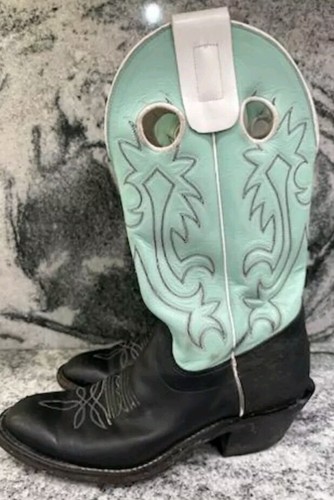 Stivali da cowboy Olathe donna 7 1/2 turchese nero pelle western USA 7,5 - Foto 10 di 12