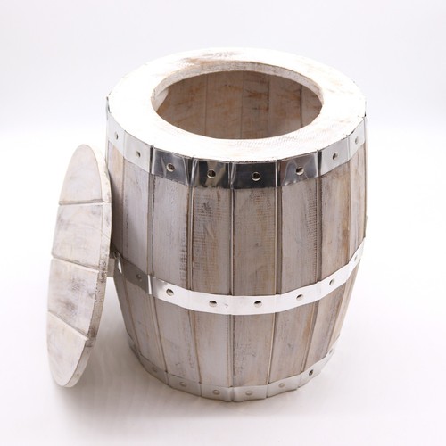 Barrel Table and 2 Stools Set - Garden Pub Bar Man Cave Den Chair Wooden Beer - Picture 7 of 9