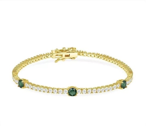 5 Ct Round Cut Lab-Created Green Emerald Tennis Bracelet 14K Yellow Gold Plated - Bild 3 von 5