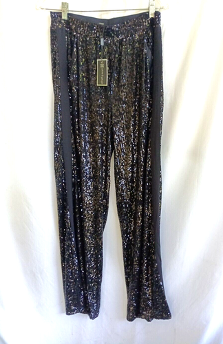Cable & Gauge High Waisted Pull On Sequin Trouser Pants w/ Lining Sz M Black NWT