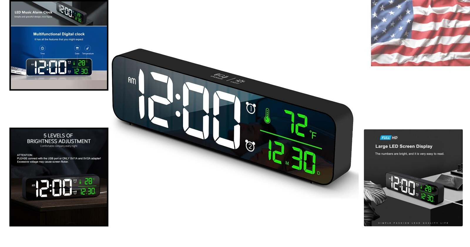 Smart Digital Alarm Clock with Memory Function and Adjustable Ringtones - Black