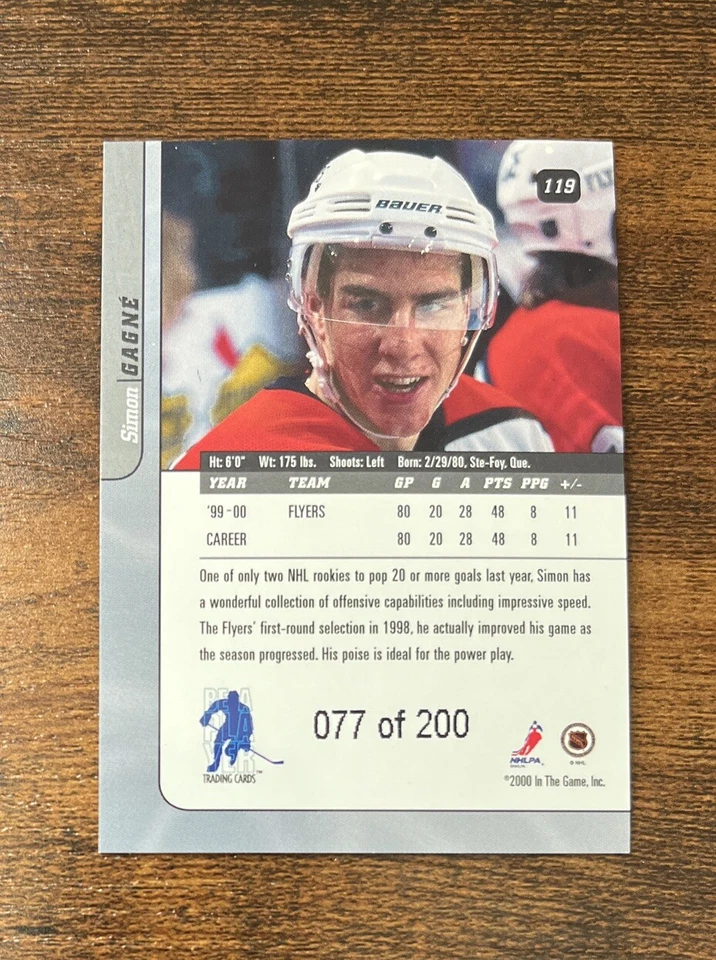 2000-01 ITG BAP Signature Series Ruby /200 Simon Gagne #119 Philadelphia Flyers - Image 2 of 2