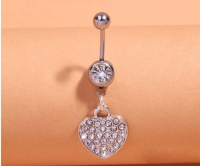 2Ct Round Cut Lab-Created Diamond Women Heart Belly Button 14K White Gold Plated