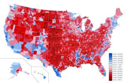 U.S. County Electoral Map 2016 Presidential Election Trump Clinton Poster Print