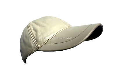 Leder BASEBALL Cap Off White Pearl Damen echt weiches Nappaleder Hip-Hop Mütze