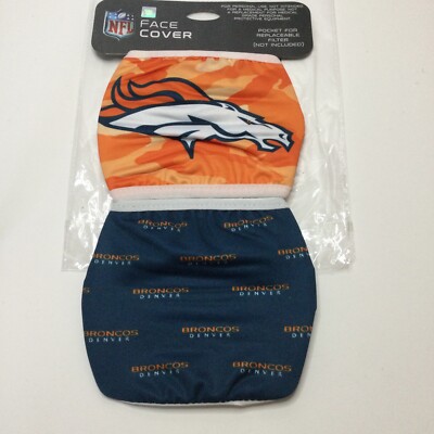 FOCO NFL DENVER BRONCOS 2 PACK FACE COVERINGS MASKS ORANGE BLUE NWT