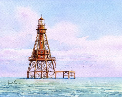 American Shoal Leuchtturm, Florida Keys Sunrise. James Mann Aquarelldrucke - Bild 2 von 2