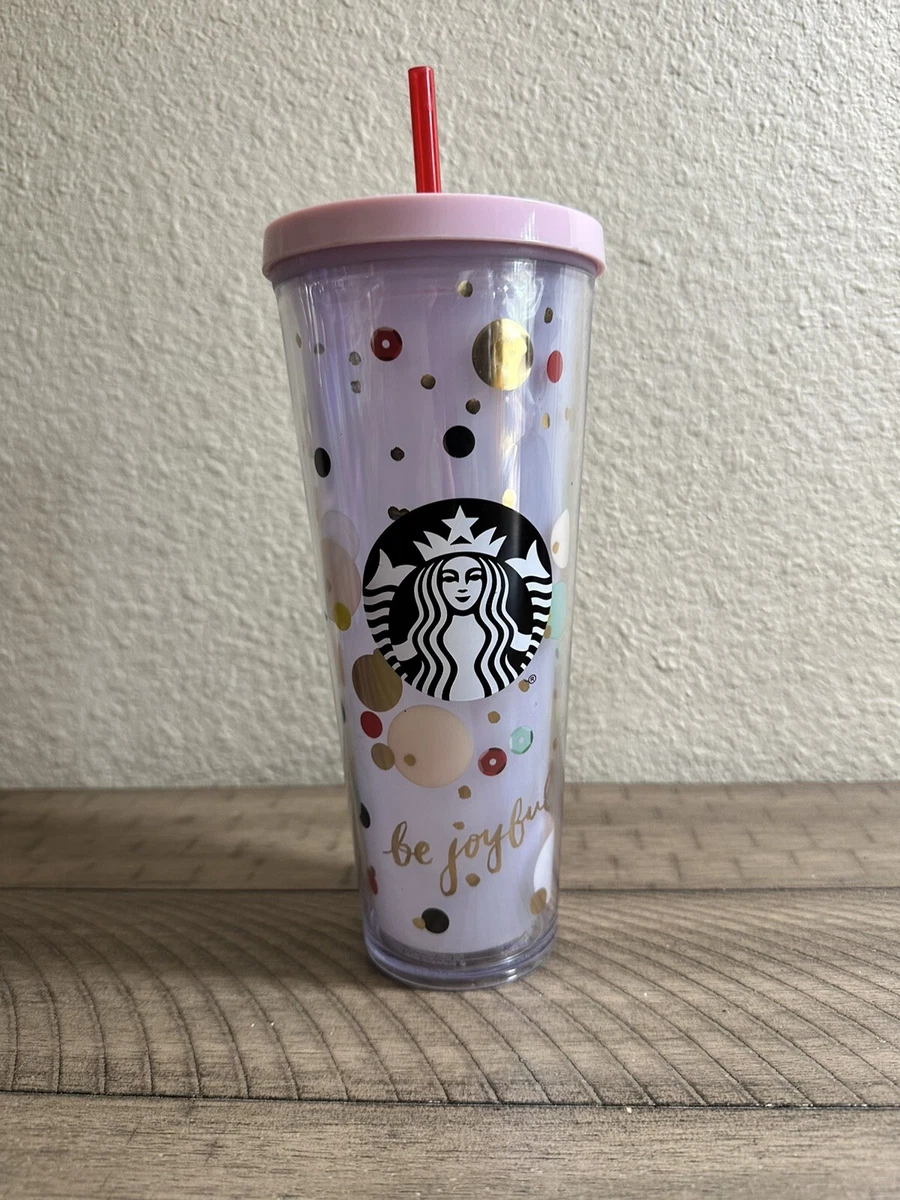 Rare STARBUCKS 24 oz VENTI Cold Cup Tumbler BE JOYFUL Pink Polka Dots  Holiday on eBid United States