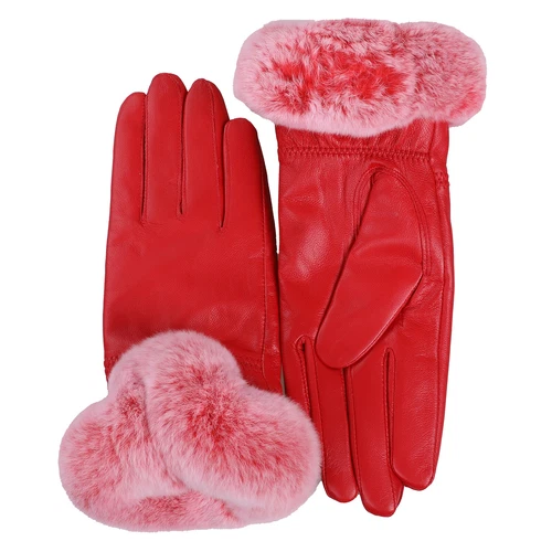 Women's Winter Genuine Leather Gloves Rex Rabbit Fur Warm Trim Cuff Velvet Lined - Picture 50 of 88