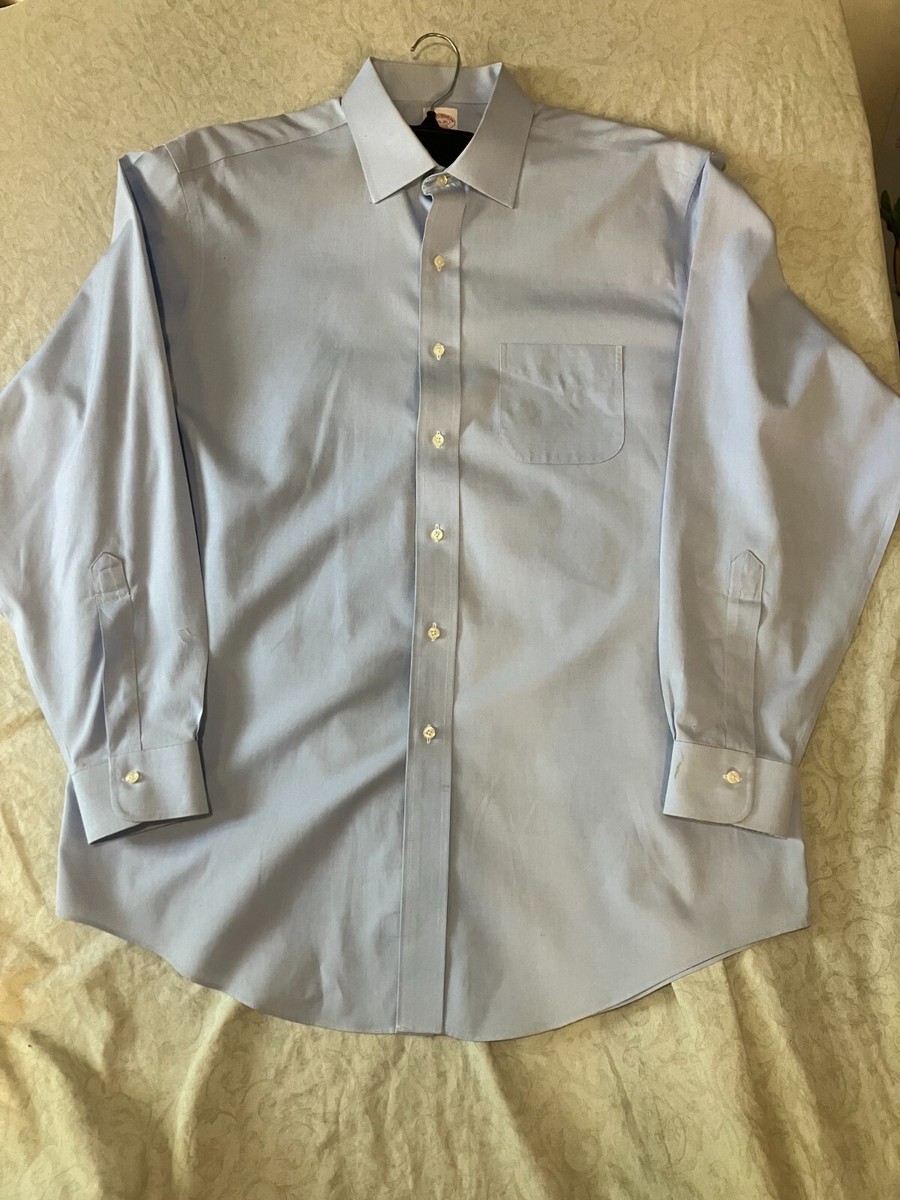 Brooks Brothers Dress Shirt 17.5 35 Madison Fit Non Iron Blue LS XL Mens