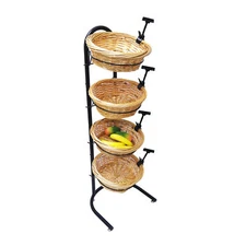 Wicker Basket Stand Grocery Produce Store Display Market Rack Kitchen Organizer