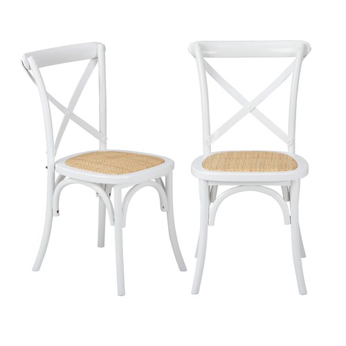 Oikiture 6PCS Crossback Dining Chair Solid Birch Timber Wood Ratan Seat White - Picture 2 of 8