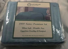 Lux Decor Collection 1800 Series Premium Full Sheet 4 Pc Set Blue Stripe
