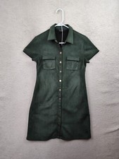 Spense Women Dress 4 Green Poly Blend Short Sleeve Collar Snap Down Knee Length