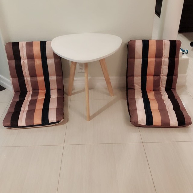 2pc Lazy Tatami Chair Floor Seat Recliner 1pc High Triangle End Table Wood Set