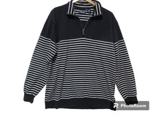 Sz XL CHAPS Sweater Men Striped Navy White 1/4 Zip Pullover Sweatshirt Rugby
