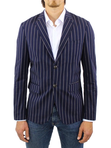 Giacca Uomo Elegante Blu a Righe Sartoriale Blazer Slim Fit Classica  Cerimonia | eBay