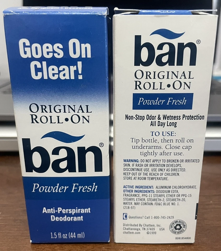 LOTE de (2) Desodorante Antitranspirante Vintage BAN Roll On PÓ FRESCO 1,5 oz - Imagem 2 de 2