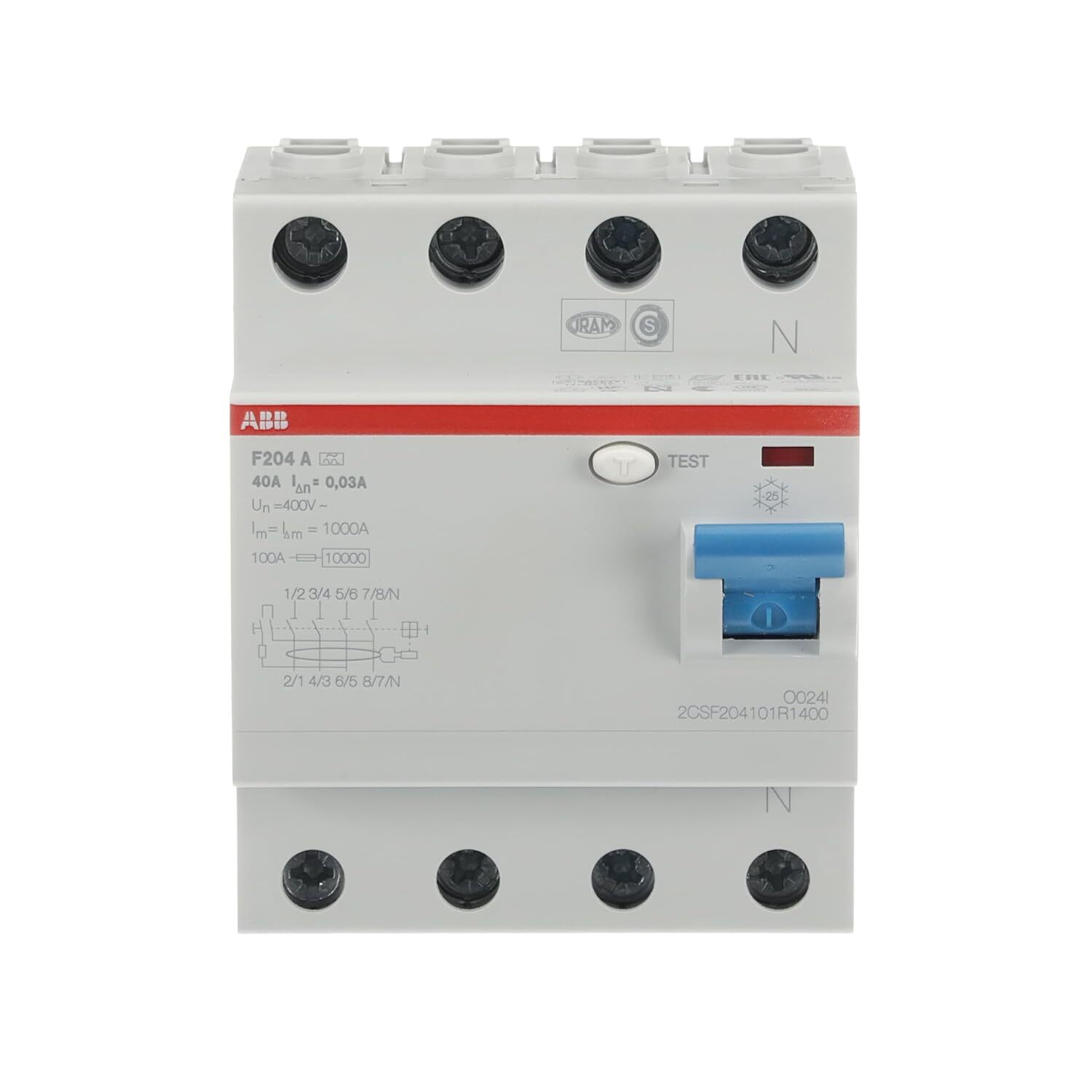 ABB F204 A 40A 30MA INTERR.DIFFERENZ. PURO 4P, White