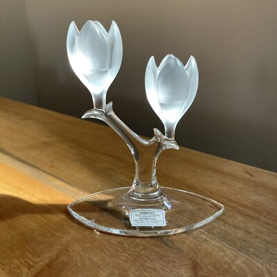 Vintage Riedel Crystal Double Tulip Flower Candle Stick Holder 6  Frosted Glass