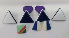 Triangle Blue White Purple Earrings Vintage, Clip On Purple Hearts