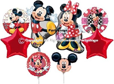MICKEY AND MINNIE BIRTHDAY PARTY BALLOONS BOUQUET WITH MINI SHAPES DECORATIONS
