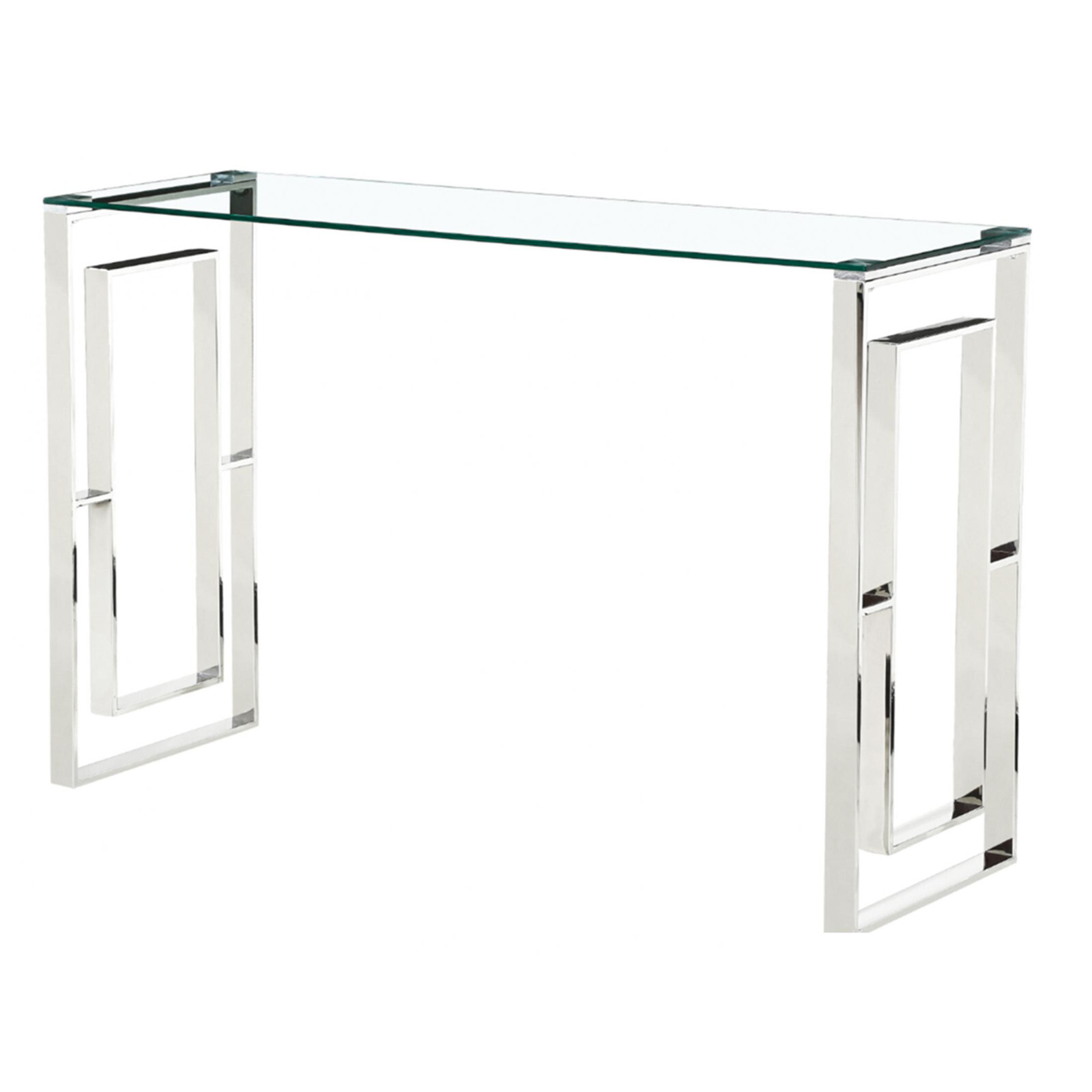 Clear Glass Console Hall Table Display Stand Clear Glass Top Silver Steel Frame