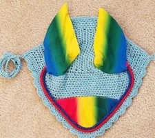 Horse Fly Bonnet with Stretachable Ear Net Fly Veil Hood Mask Hand Made Crochet 