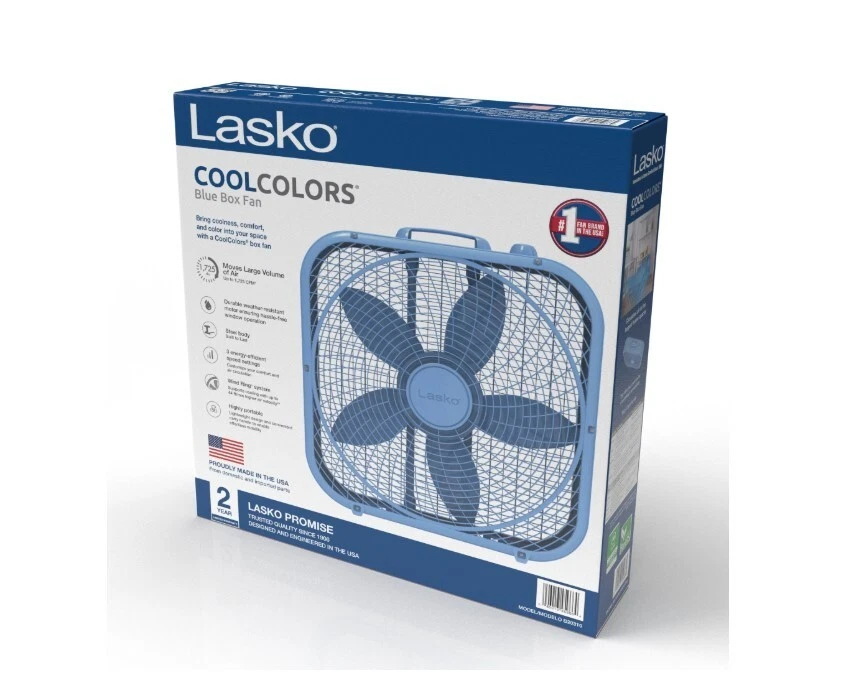 Ventilador de caja Lasko 20" Cool Colors 3 velocidades con motor resistente a la intemperie, azul Foto 3 de 4