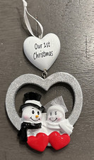 Our 1st Christmas Married Fancy Snowmen W/ Hearts Personalizable Ornament