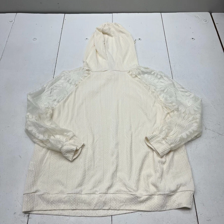 OFF WHITE Felpa con cappuccio da donna in maglia a costine manica a rete avorio taglia 2X Large NUOVA