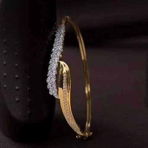 14k Yellow Gold Plated 2Ct Round Cut Lab-Created Diamond Women's Bangle Bracelet - Image 2 of 2