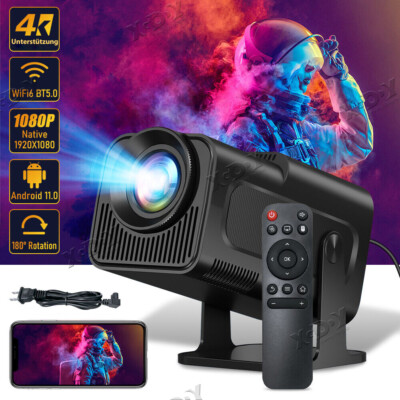 4K UHD Mini Smart Beamer WiFi6 Heimkino Projektor LED Bluetooth Android 2024 NEU