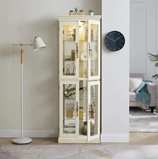 6-Tier Lighted Curio Cabinet w/Glass Doors, Mirrored Back & Adjustable Shelves