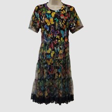 $495 Alice + Olivia Women Black Butterfly Mesh Overlay Mini A-Line Dress Size XS