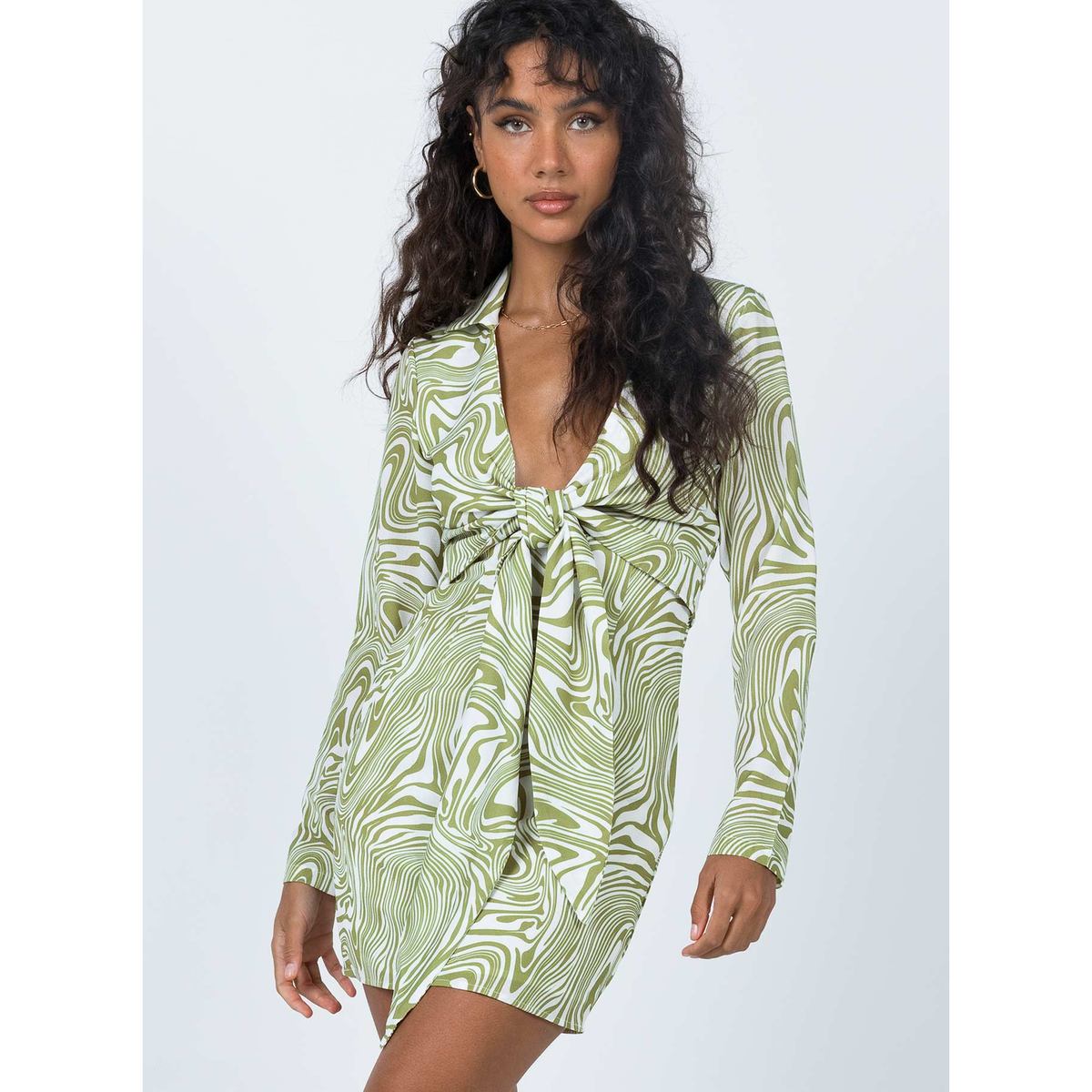 princess polly tie front dress Princess Polly Retro Front Tie Long Sleeve Mini / XS