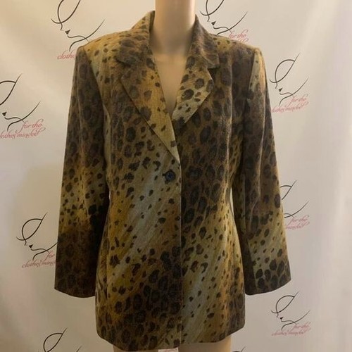 LINDA ALLARD, ELLEN TRACY. WOOL BLEND. ANIMAL PRINT JACKET SIZE 10. LINED .AL
