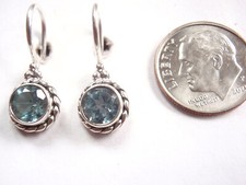 Faceted Blue Topaz 925 Sterling Silver Round Stud Wire Back Earrings