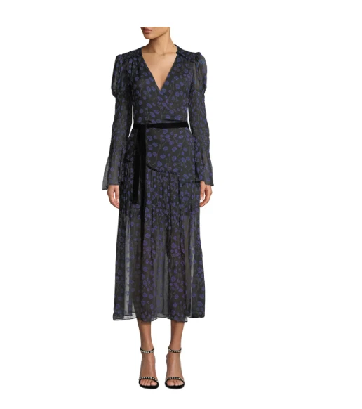 Diane Von Furstenberg Womens Dress Size 2 Ani Floral Print Smocked Silk Wrap Foto 2 de 4