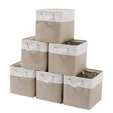 11 x 11 Inch Cube Storage Bins, 6 Pack Large White Beige-11"x11"x11"