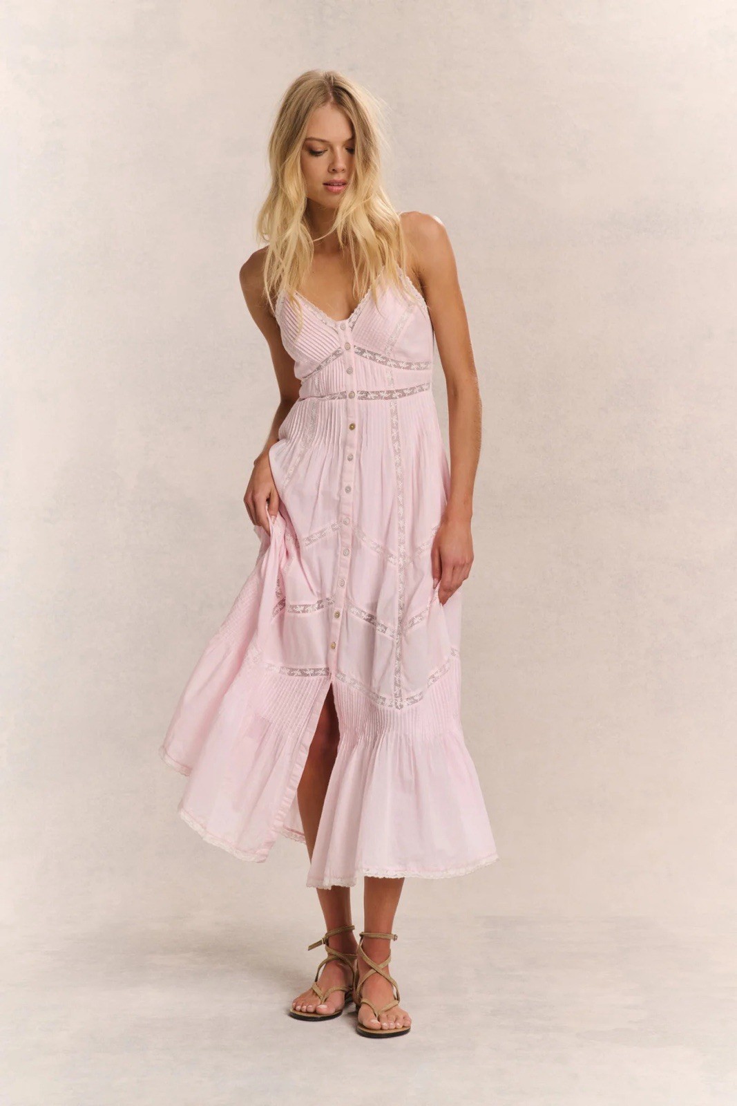 NWT $395 LoveShackFancy Pink Esilda Heritage Cotton Midi Dress Designer Size 10