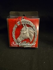 Unique Pewter Seasons Greetings Maine Horse Souvenir Tree Ornament USA Made B1